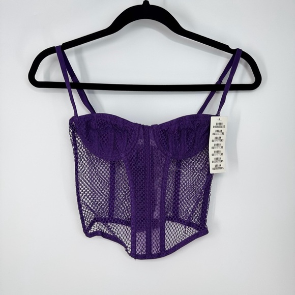 Urban Outfitters Tops - Urban Outfitters Fishnet Purple Viral Boned Cupped Adjustable Strap Corset Top